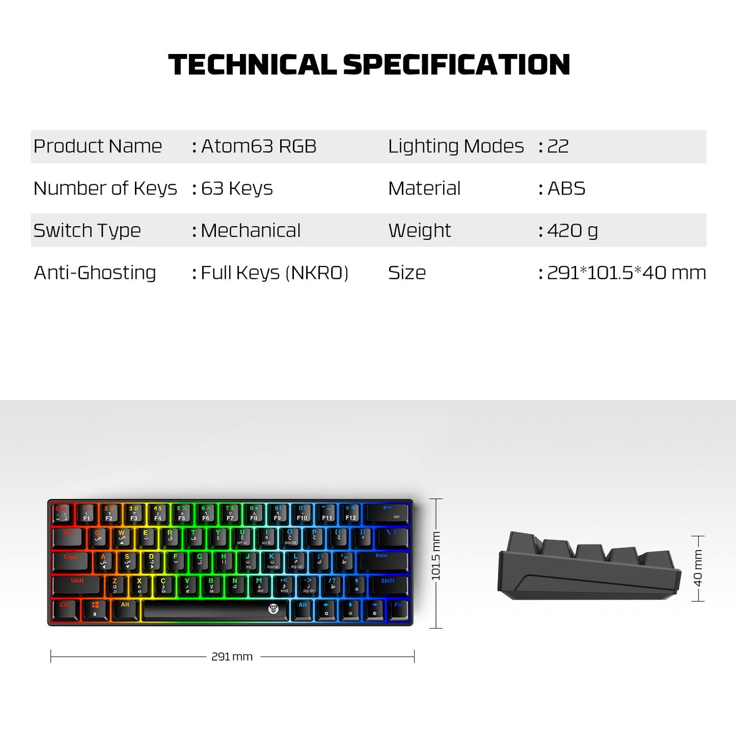 Fantech Atom63 MK859c Mechanical Gaming Keyboard & Mouse Arabic/English