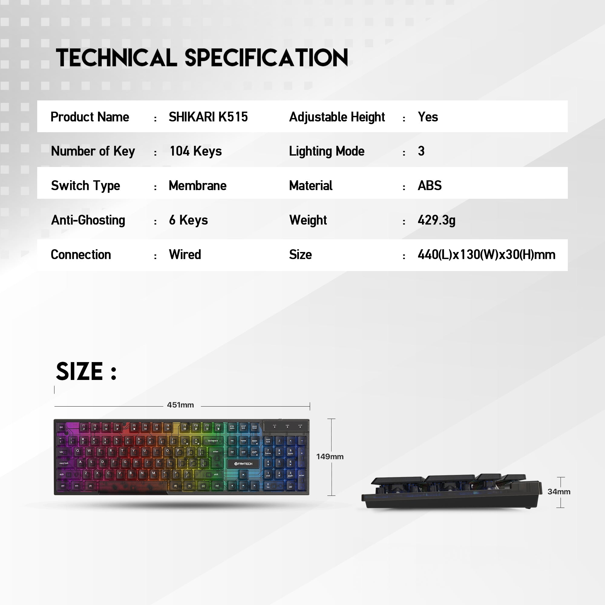 Fantech Shikari K515 RGB Membrane Gaming Keyboard - Fantech Jordan | Gaming Accessories Store 