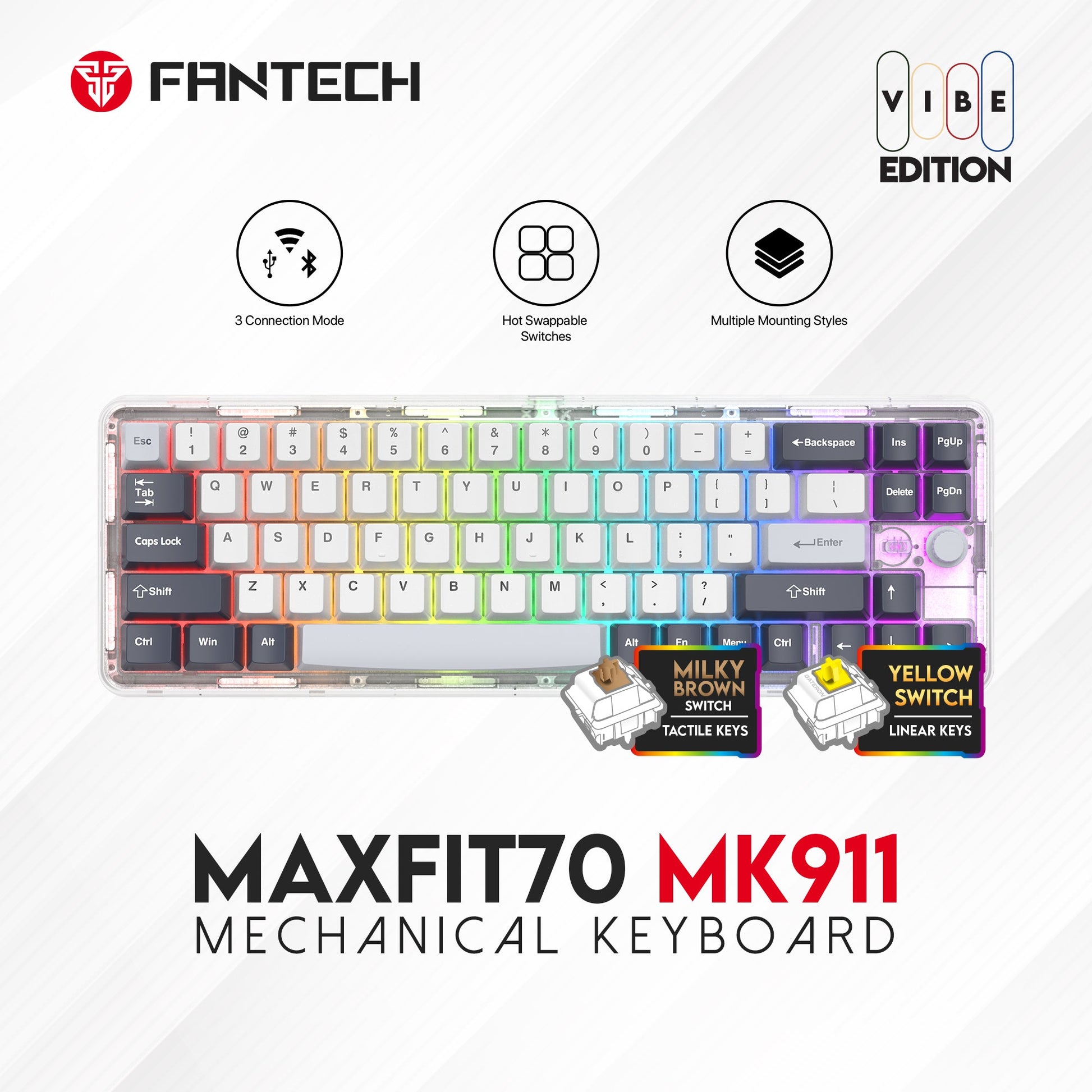 Fantech Maxfit70 MK911 Vibe Edition EPIC GREYSCALE Mechanical Gaming Keyboard - Fantech Jordan | Gaming Accessories Store 