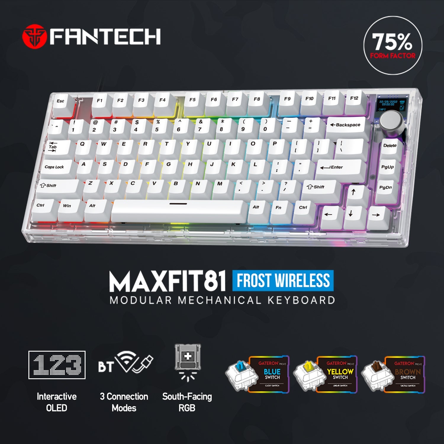 Fantech Maxfit81 MK910 PBT Frost Wireless Modular Mechanical Gaming Keyboard - Fantech Jordan | Gaming Accessories Store 