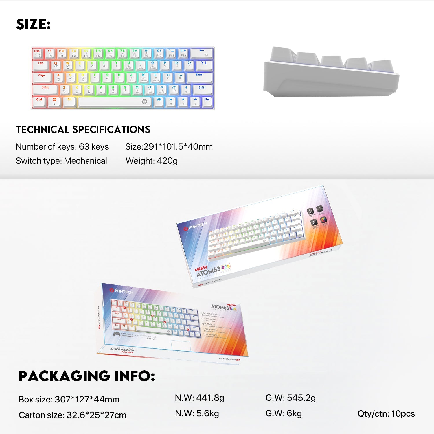 Fantech Atom63 MK859 Mechanical Gaming Keyboard Arabic/English - Fantech Jordan | Gaming Accessories Store 