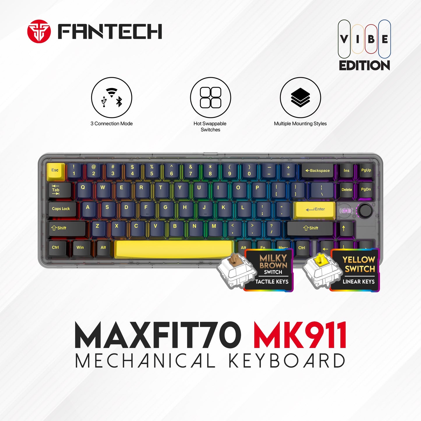 Fantech Maxfit70 MK911 Vibe Edition GRAND COBALT Mechanical Gaming Keyboard - Fantech Jordan | Gaming Accessories Store 