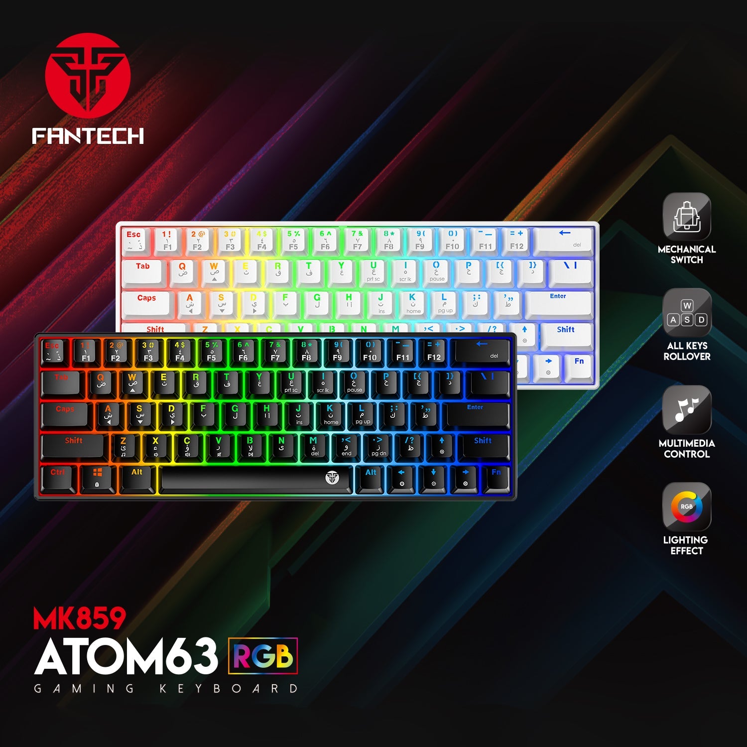 Fantech Atom63 MK859 Mechanical Gaming Keyboard Arabic/English - Fantech Jordan | Gaming Accessories Store 