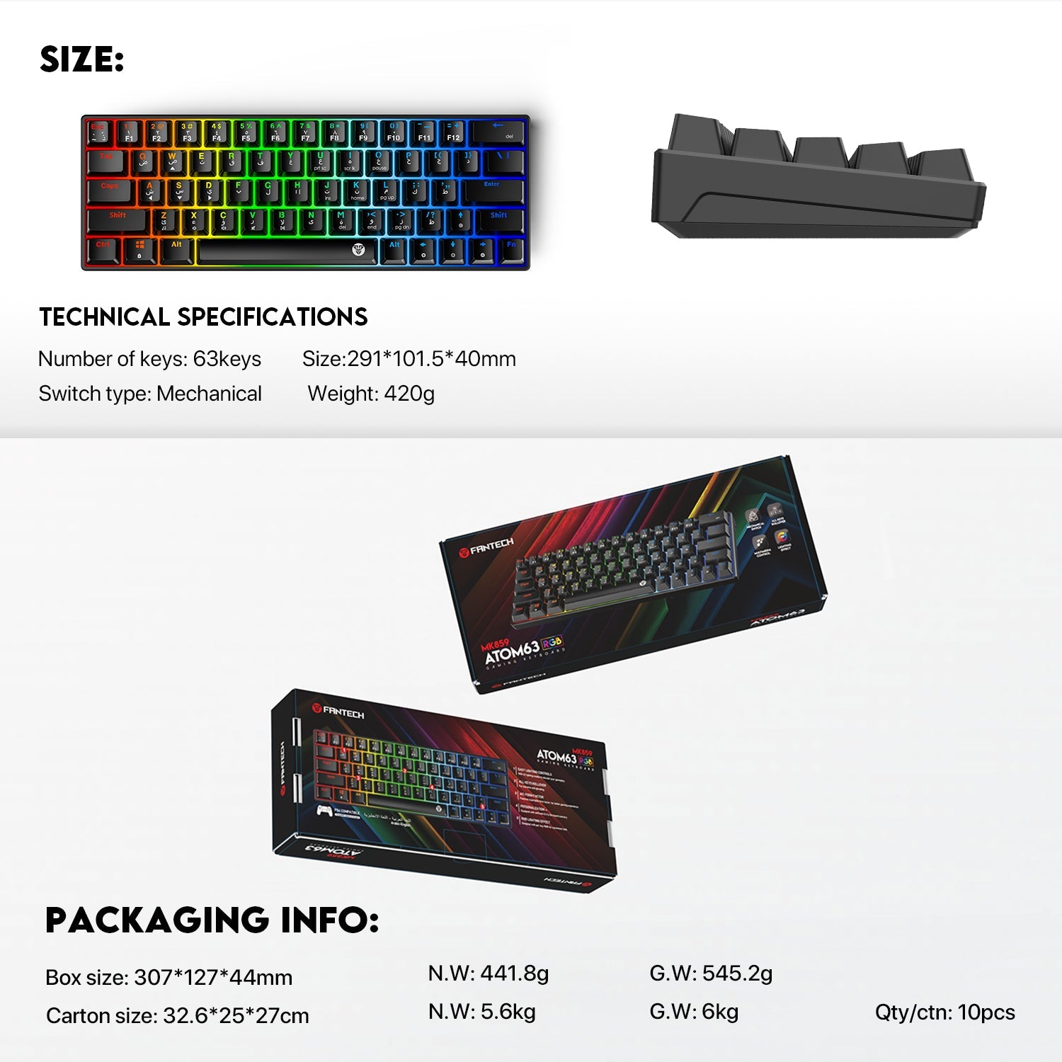 Fantech Atom63 MK859 Mechanical Gaming Keyboard Arabic/English - Fantech Jordan | Gaming Accessories Store 