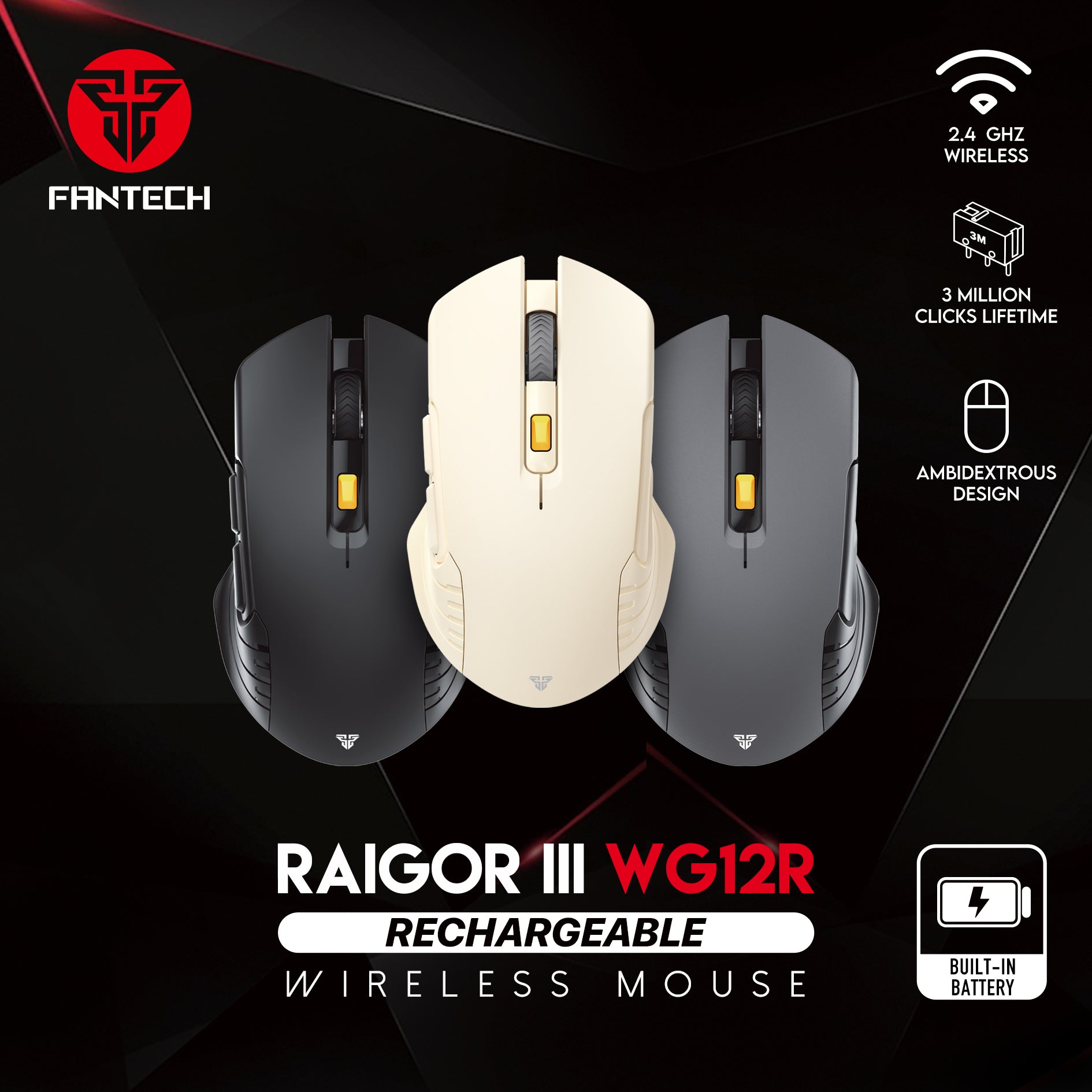 Fantech RAIGOR Gen III WG12R Rechargeable Mouse Wireless Gaming - Fantech Jordan | Gaming Accessories Store