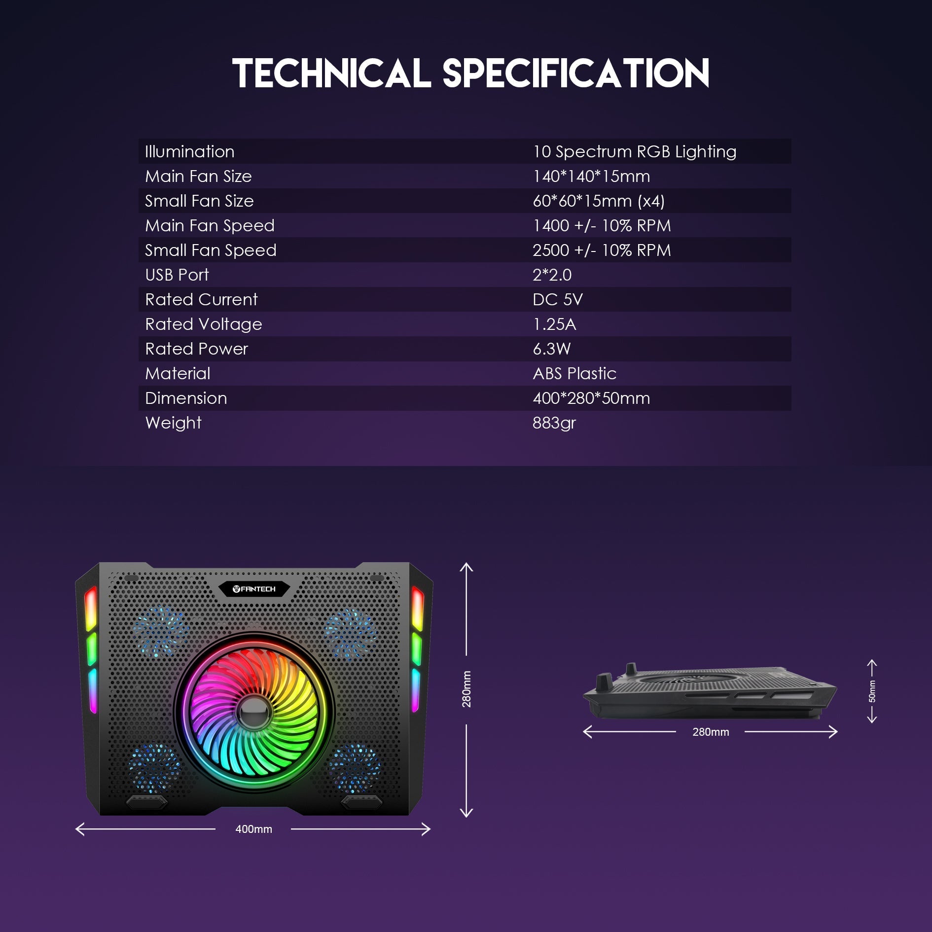 Fantech RGB Notebook Laptop Cooling Pad NC20 - Fantech Jordan | Gaming Accessories Store 