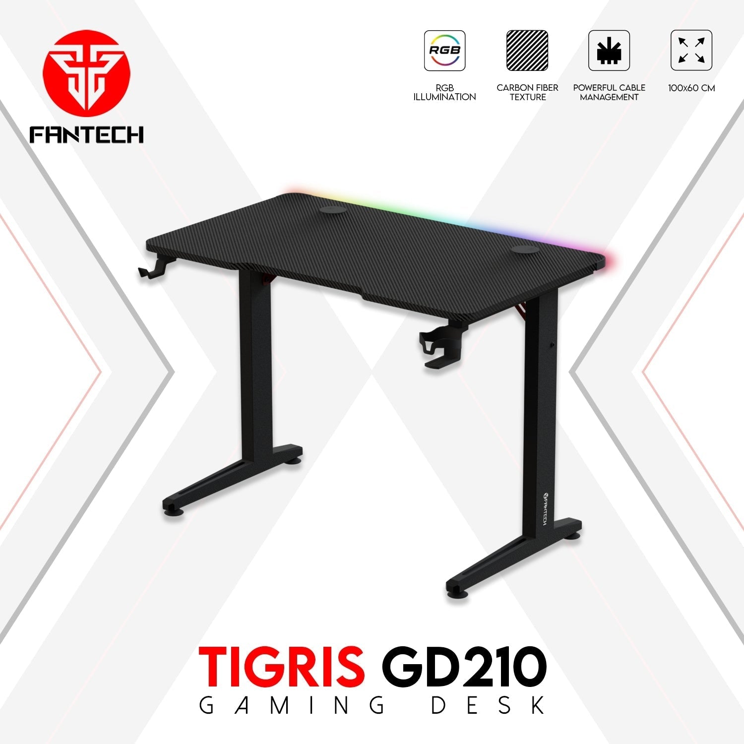 Fantech Tigris GD210 Gaming Desk RGB Illumination Premium and Sleek Large Surface with Cable Management - Fantech Jordan | Gaming Accessories Store 