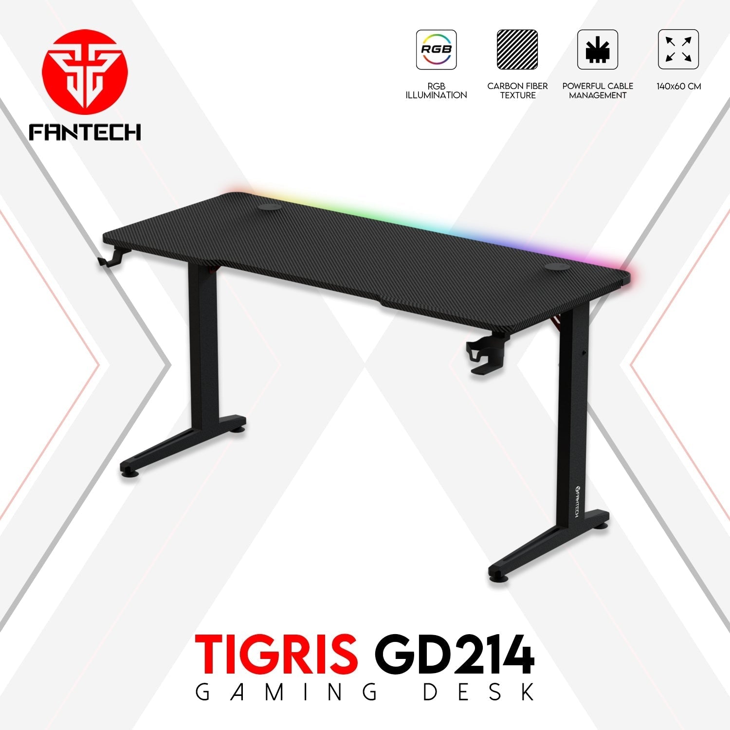 Fantech Tigris GD214 Gaming Desk RGB Illumination Premium and Sleek Large Surface with Cable Management - Fantech Jordan | Gaming Accessories Store 