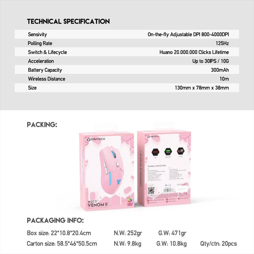 Fantech WGC2+ VENOM II Sakura Wireless Mouse - Fantech Jordan | Gaming Accessories Store 