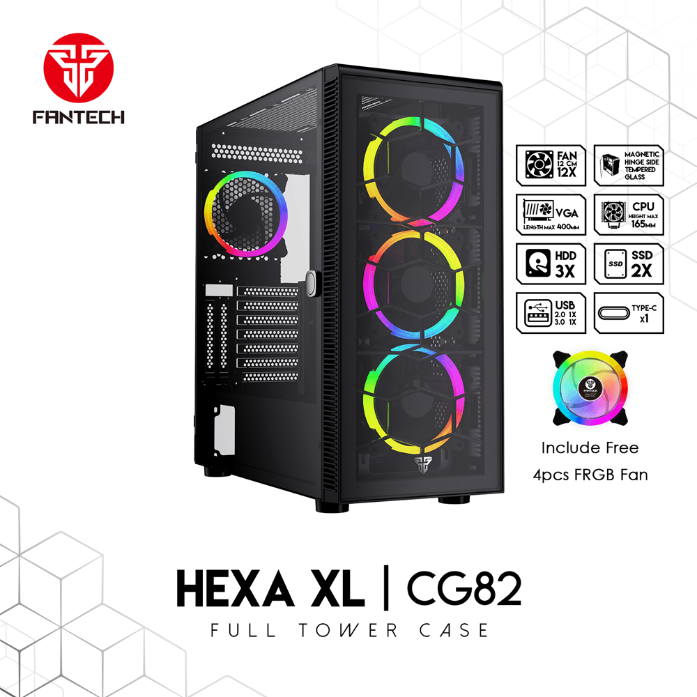 HEXA XL CG82 FULL TOWER CASE WITH FREE 4 PCS FRGB FAN - Fantech Jordan | Gaming Accessories Store