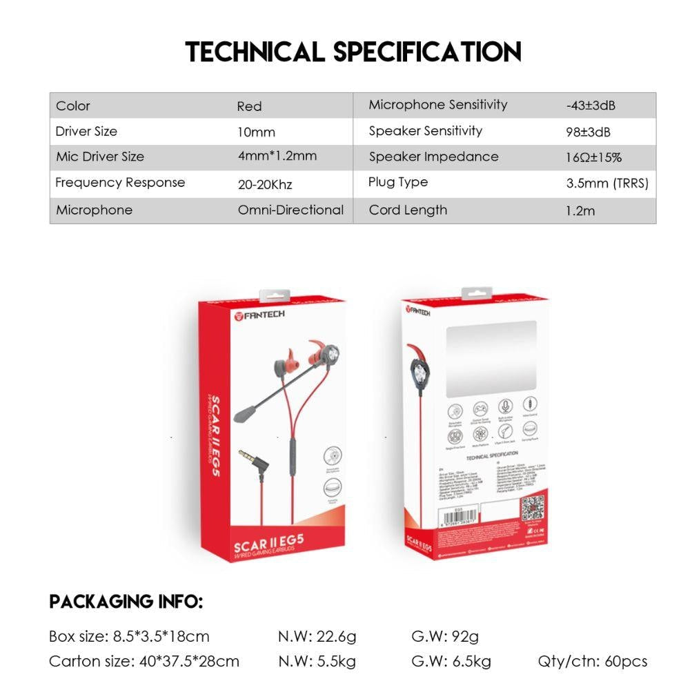 SCAR II EG5 Wired Gaming Earbuds - Fantech Jordan | Gaming Accessories Store 